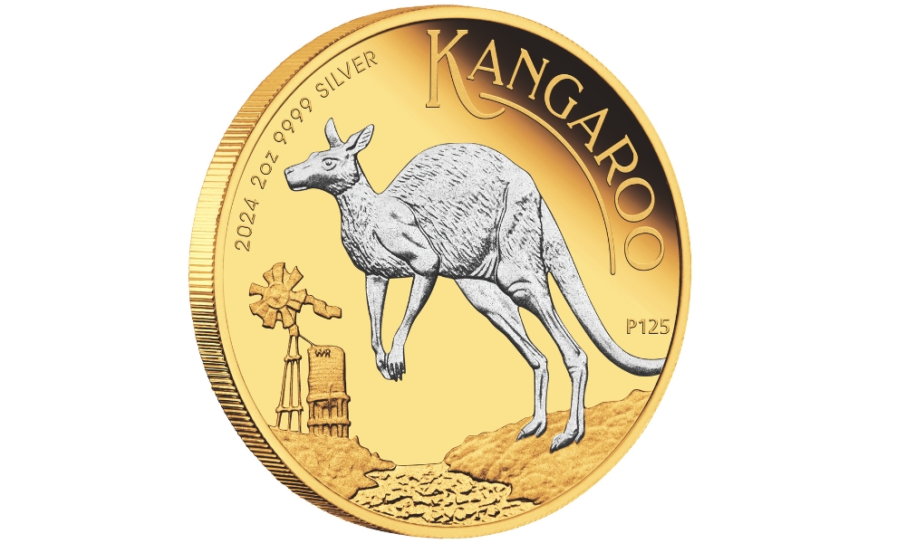 Australian Kangaroo 2024 2oz Silver Proof Reverse Gilded Coin