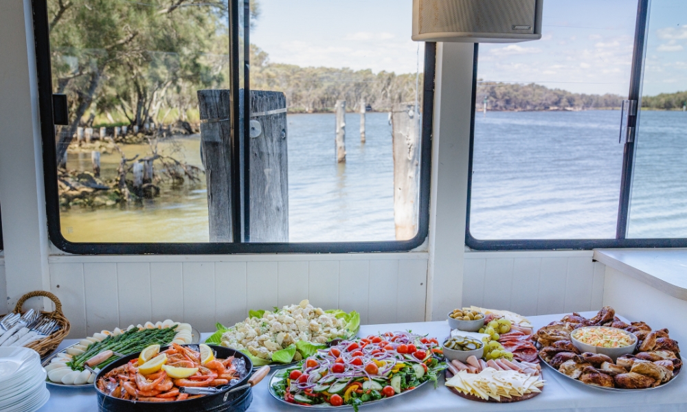 Buffet lunch on Mandurah Murray River Lunch Cruise.