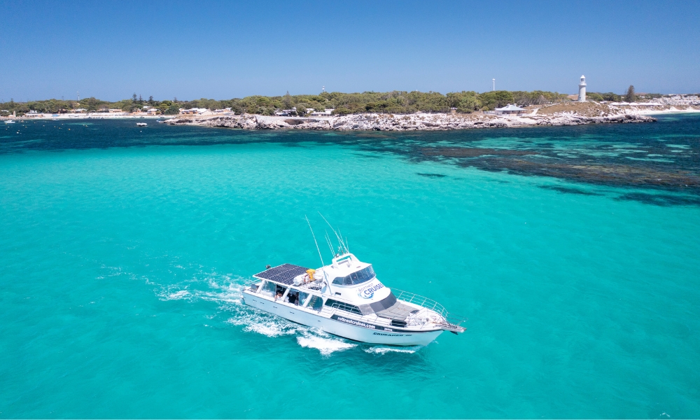 Set sail on the turquoise waters of Rottnest Island aboard Rottnest Cruises Luxe Island Seafood Cruise.